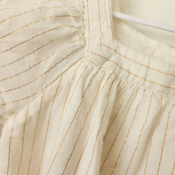 Gap Kids Girls Peasant Top M Gold White Stripe Short Sleeve Square Neck - Picture 4 of 5